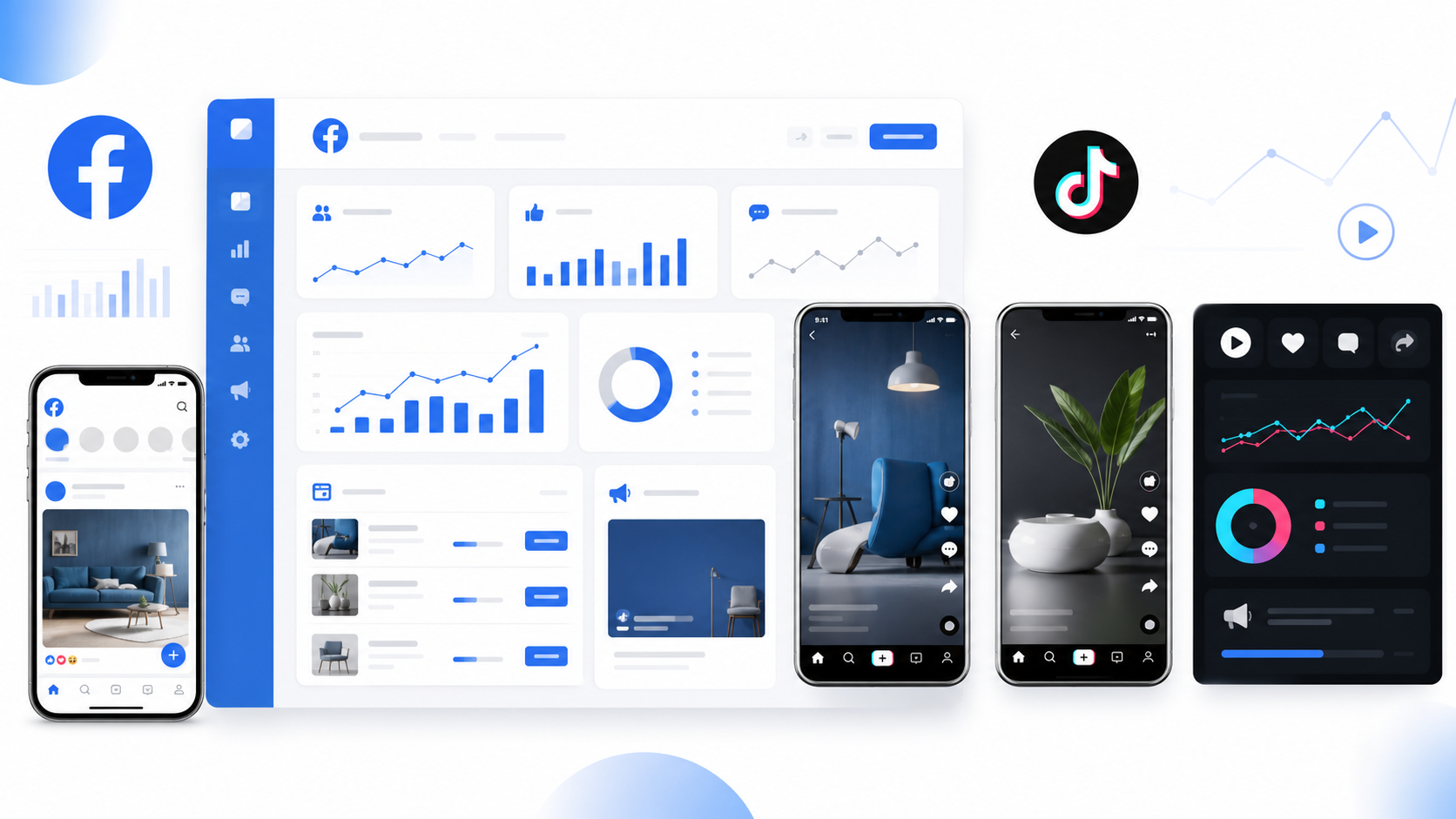 Facebook、TikTok等海外社媒渠道界面元素