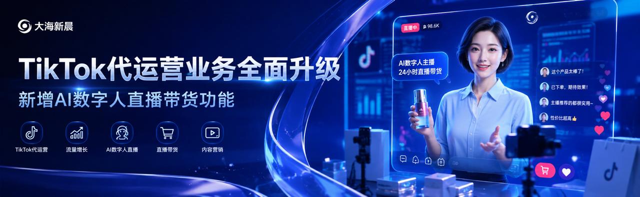 大海新晨TikTok代运营业务全面升级，新增AI数字人直播带货功能